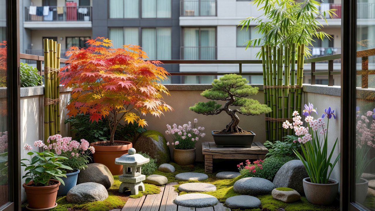 都市型マンションのベランダに置かれたプランターと植物