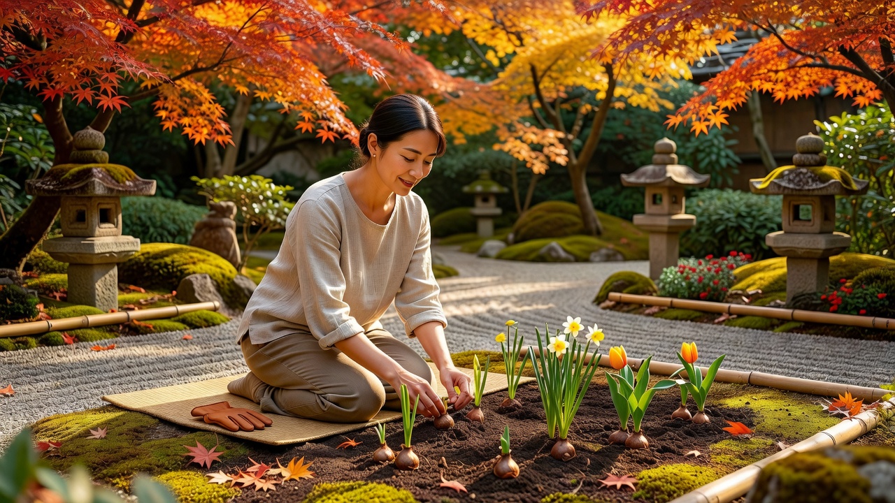 球根を植える女性の手元