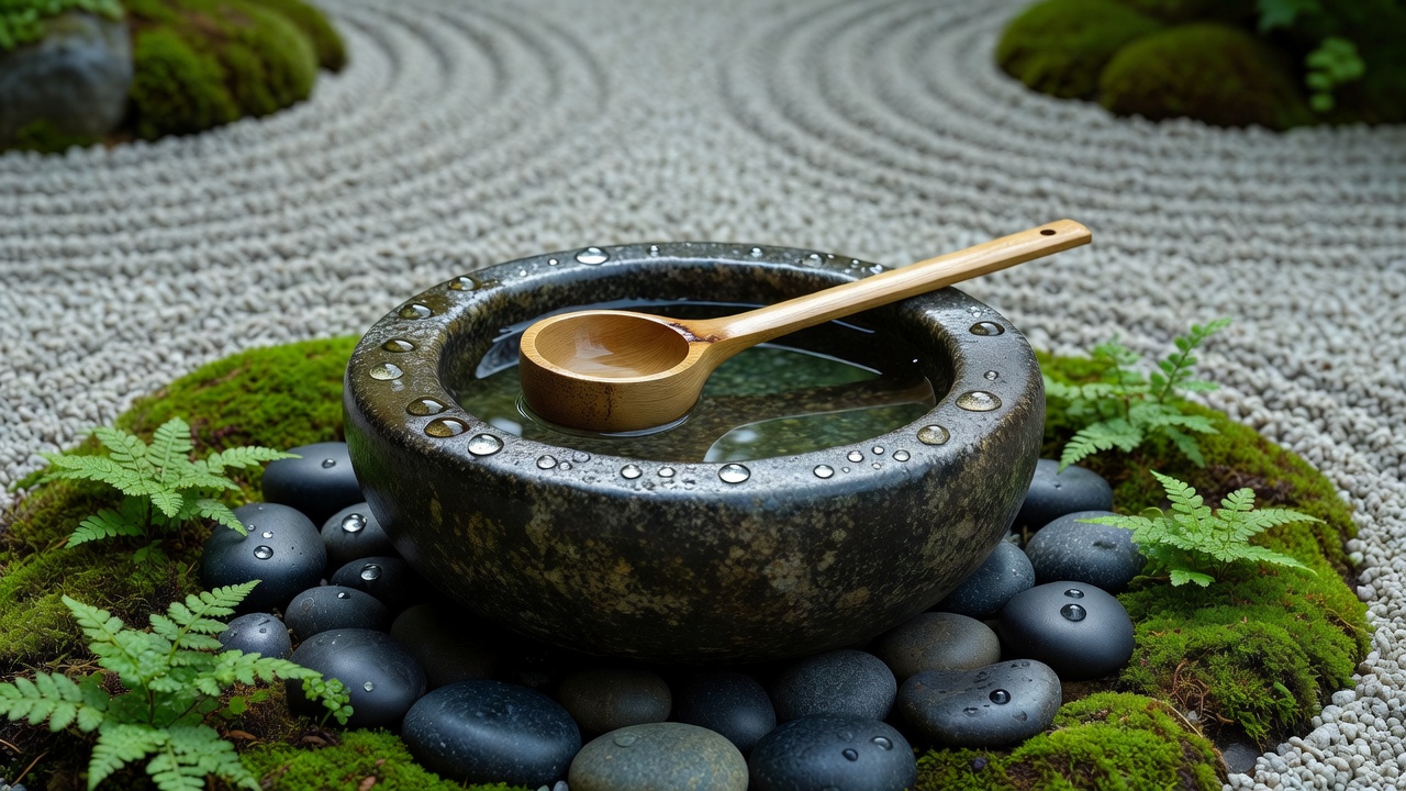 石造りの蹲（つくばい）の水鉢
